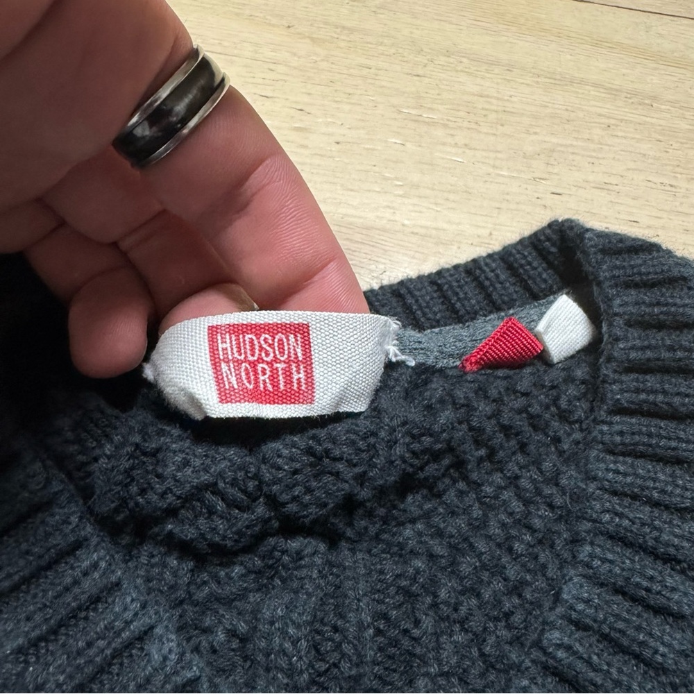 Hudson North Cable Knit V-Neck Sweater XL Gray Cotton - Picture 4 of 8